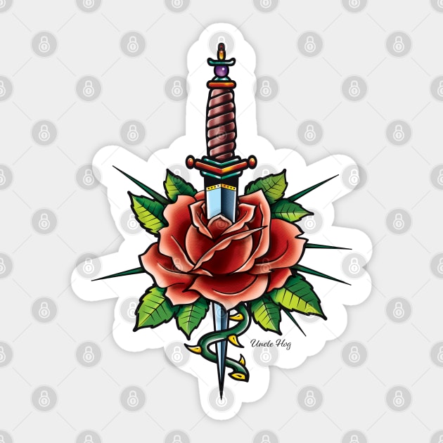 Rose and dagger, tatto style illustration Sticker by Cimbart